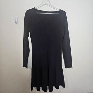 J. Crew Ruffle Hem Long Sleeve Sweater Dress BK853 Women's Black Size Large